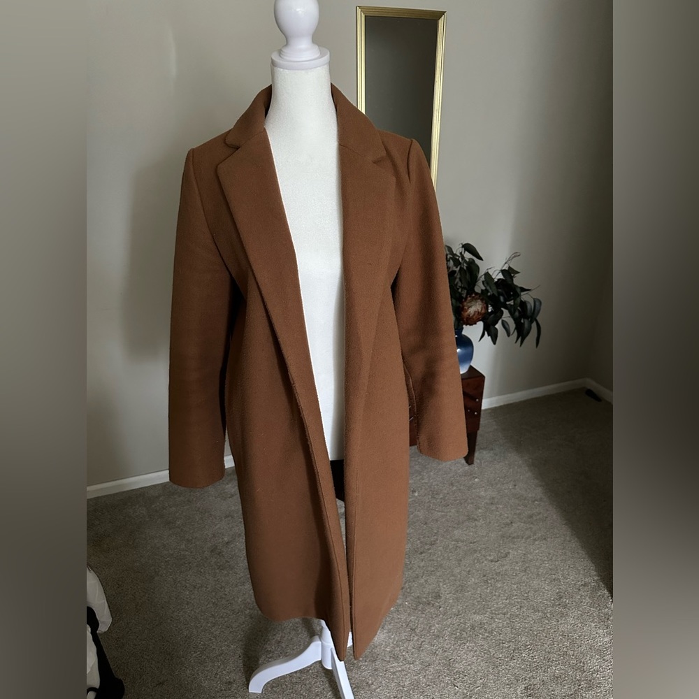 SOLD ZARA Long Winter Coat Lapel Trench- Trendy Camel Brown